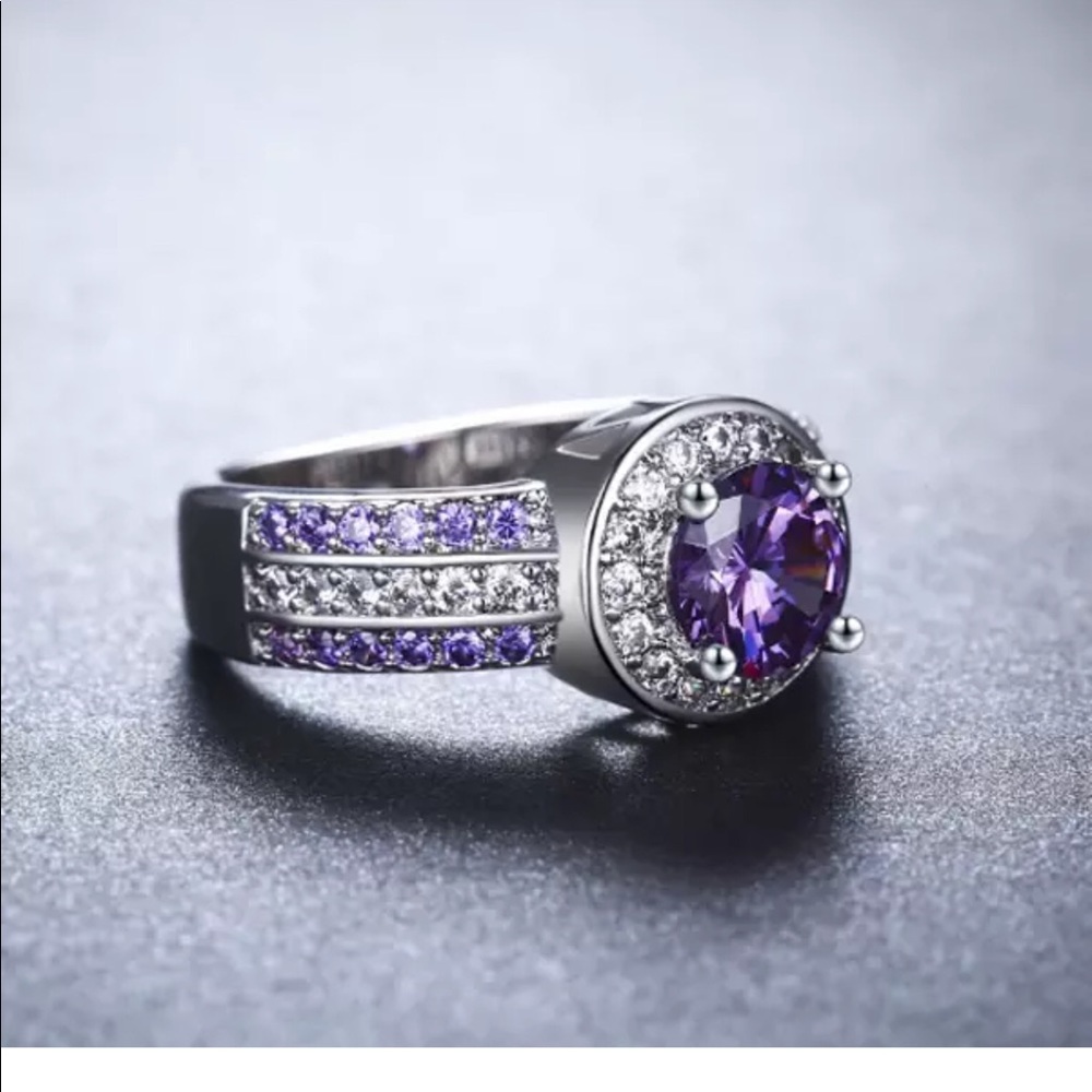 925sterling Silver Stamped Round Cut Amethyst Ring - Picture 5 of 5